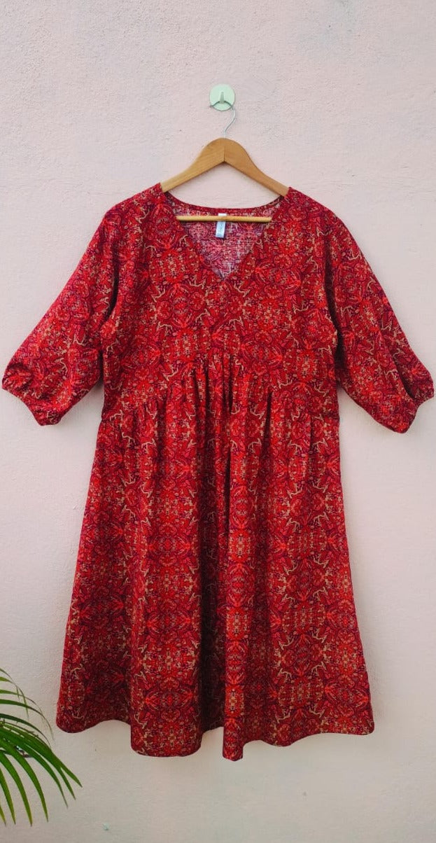 Rust Orange Ethnic Print Dress