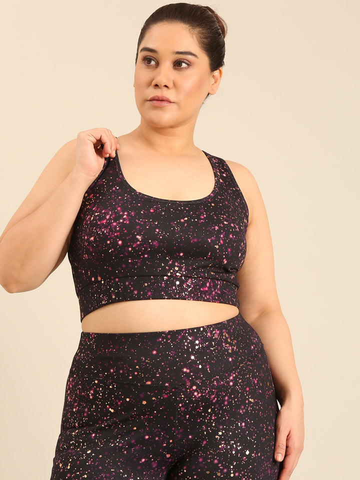 Black Galaxy Print Sports Bra