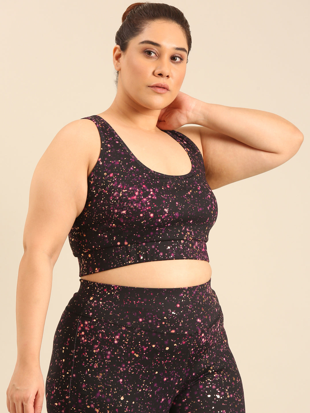 Black Galaxy Print Sports Bra