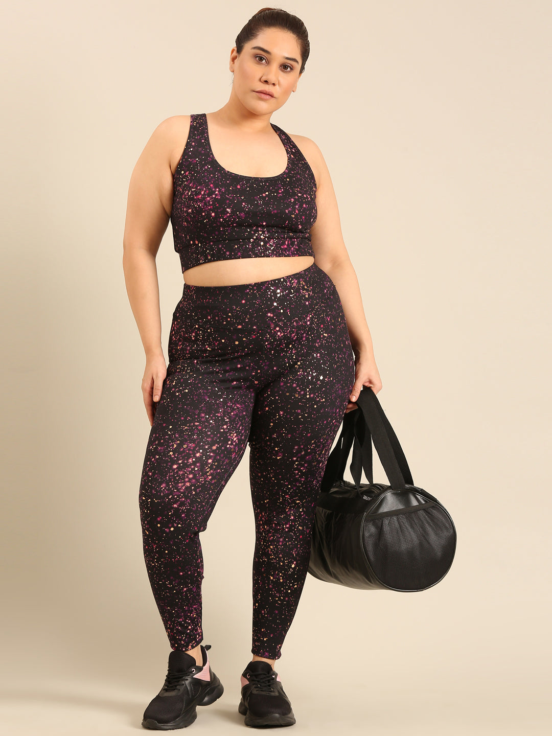 Black Galaxy Print Sports Bra