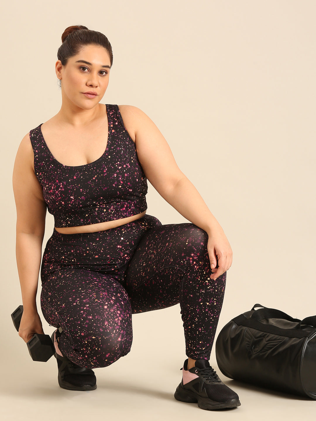 Black Galaxy Print Sports Bra