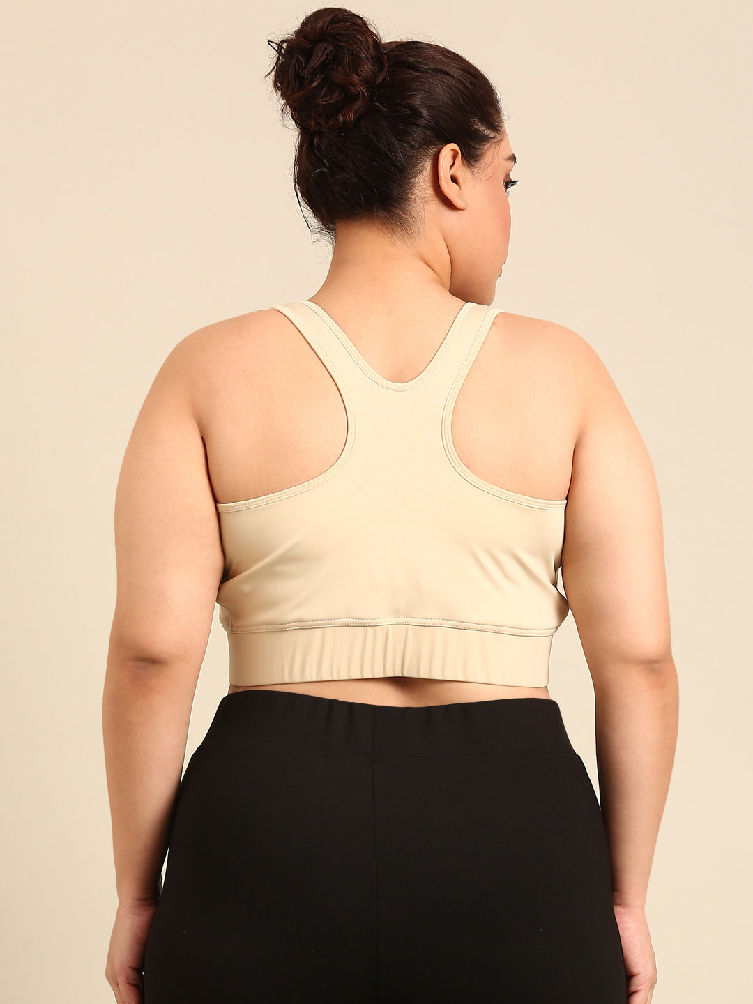 Beige Rapid-Dry Sports Bra With Front Zip