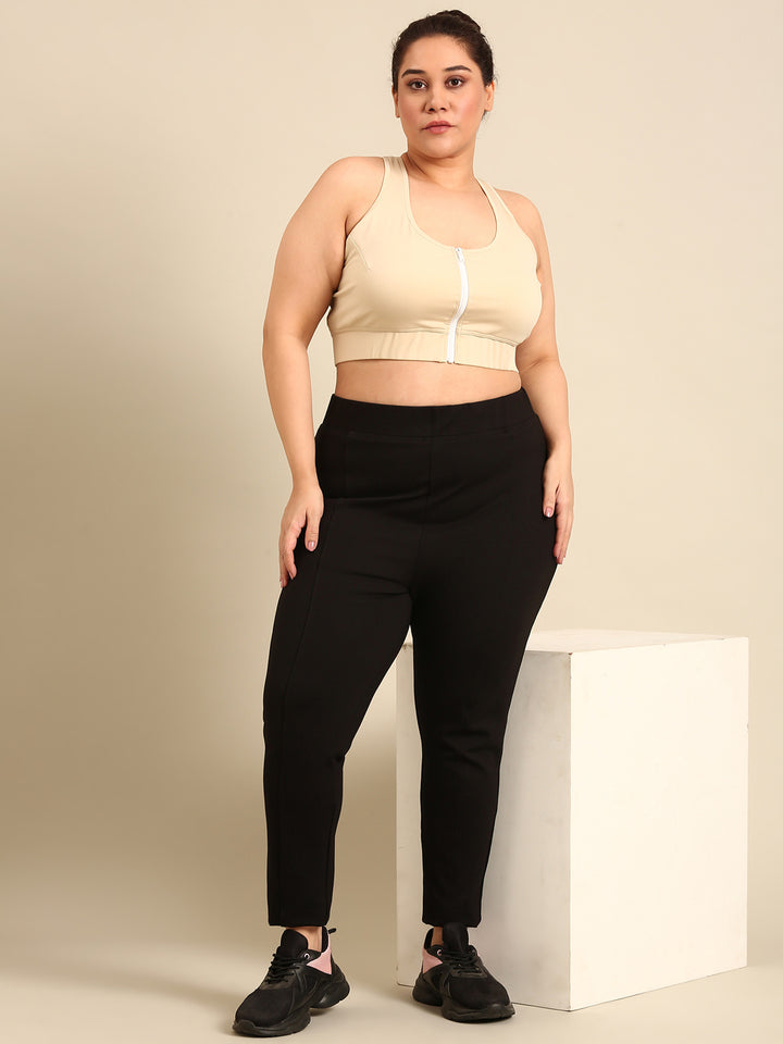 Beige Rapid-Dry Sports Bra With Front Zip