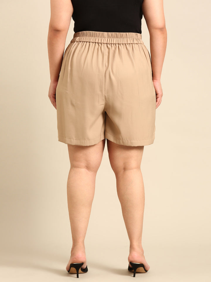 Biege Twill Solid Shorts