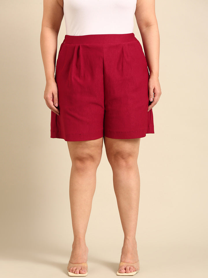 Burgundy High Stretch Shorts