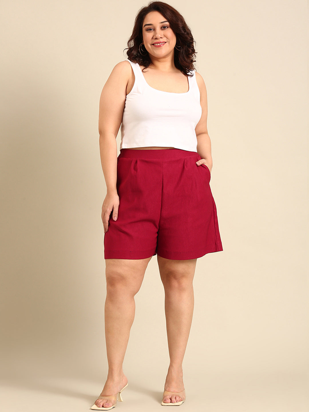 Burgundy High Stretch Shorts