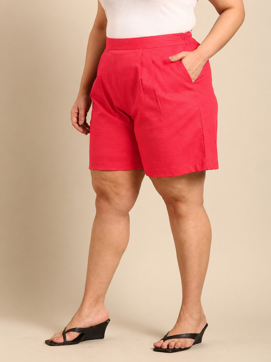 Red Cotton Shorts