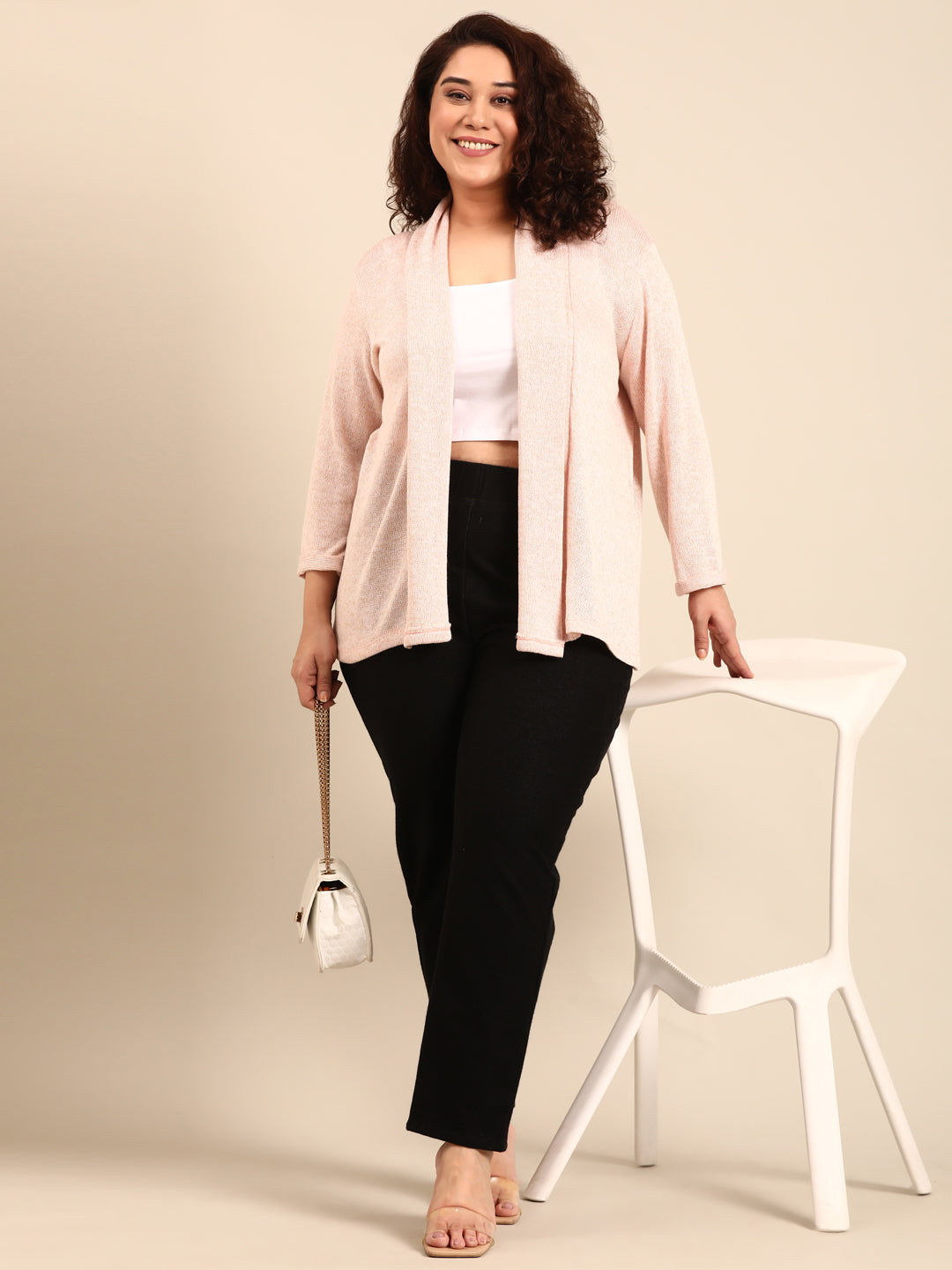 Pink Solid lurex Shrug