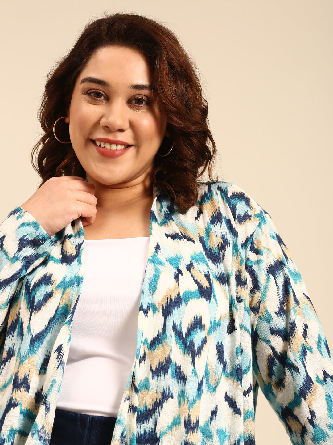 Ikkat Print Winter Shrug