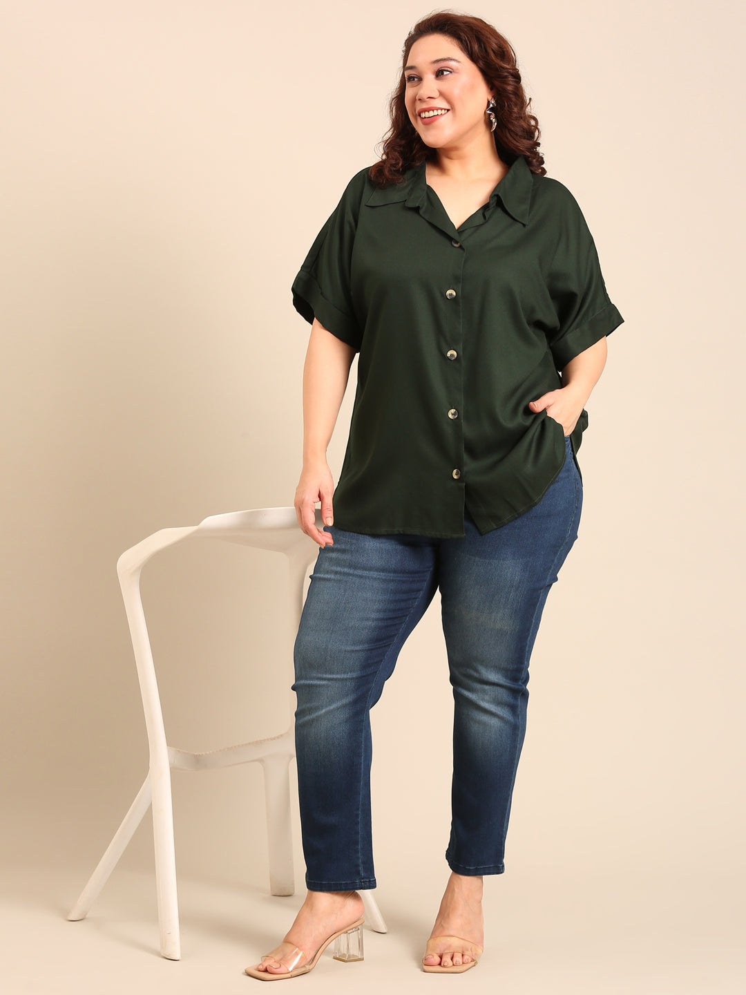 Dark Green Shirt and Navy Denim Co-ord (2-Piece)