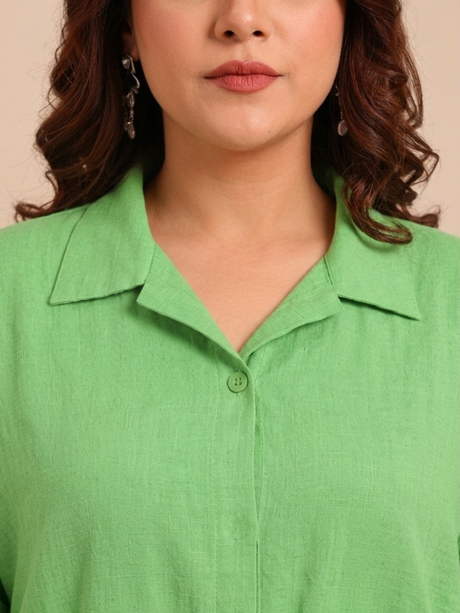 Green Linen Drop Shoulder Shirt