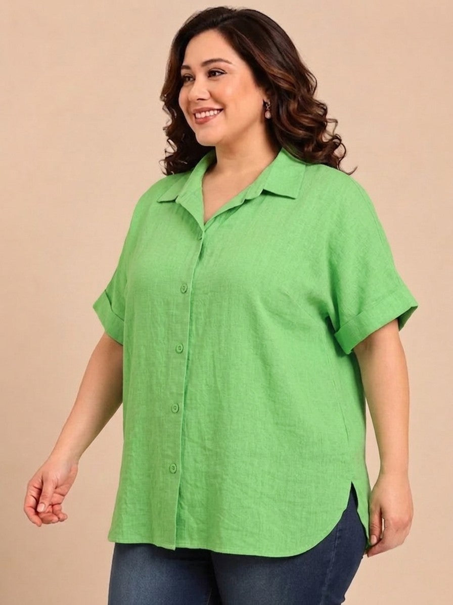 Green Linen Drop Shoulder Shirt
