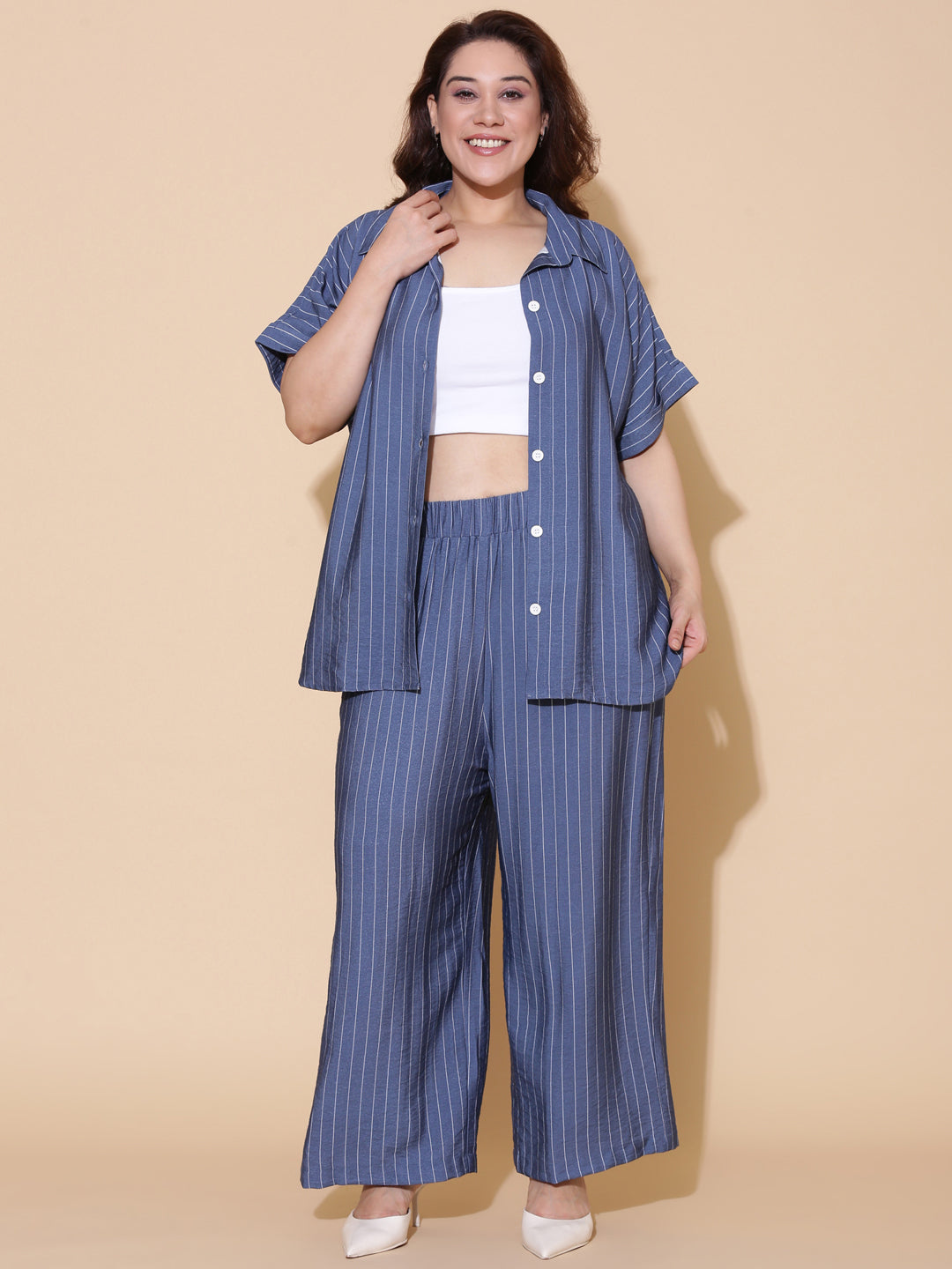 Blue Striped Drop Shoulder Shirt