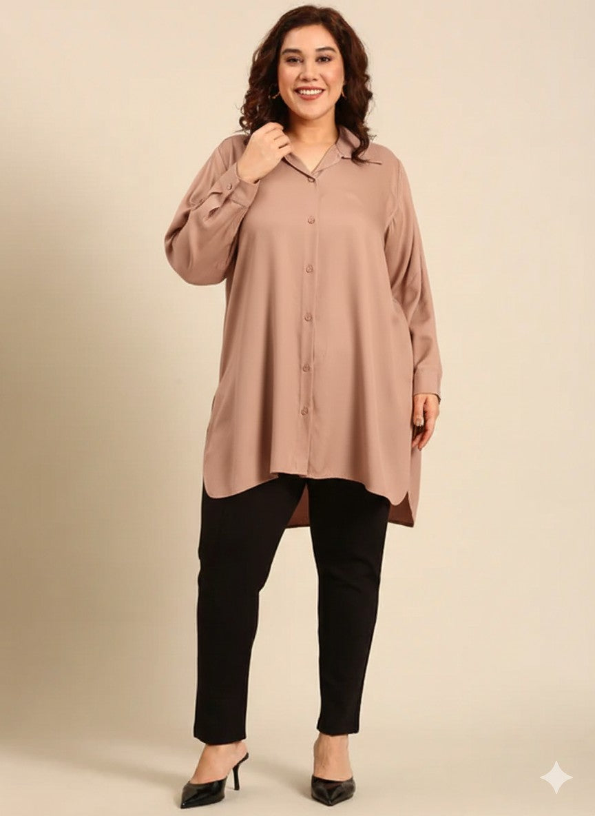 Beige Twill Long Line Shirt