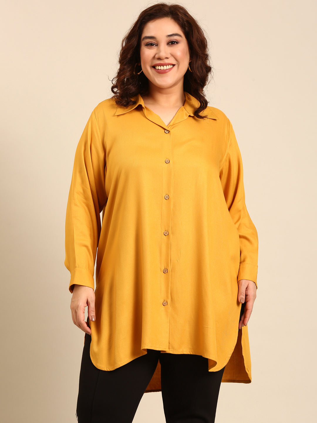 Yellow Twill Long Line Shirt