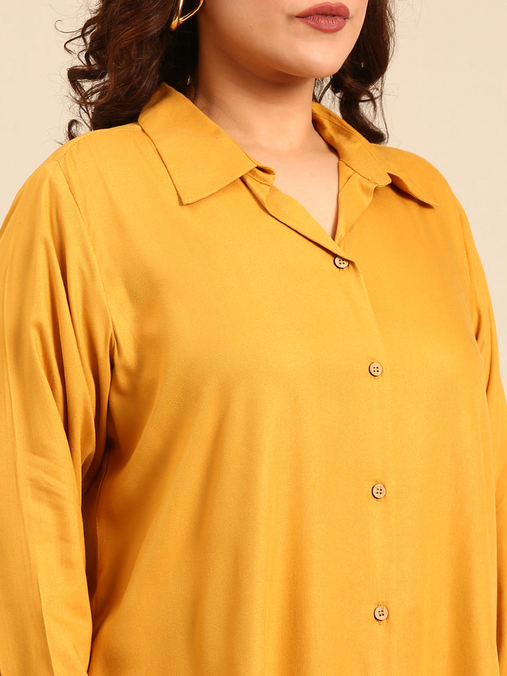 Yellow Twill Long Line Shirt