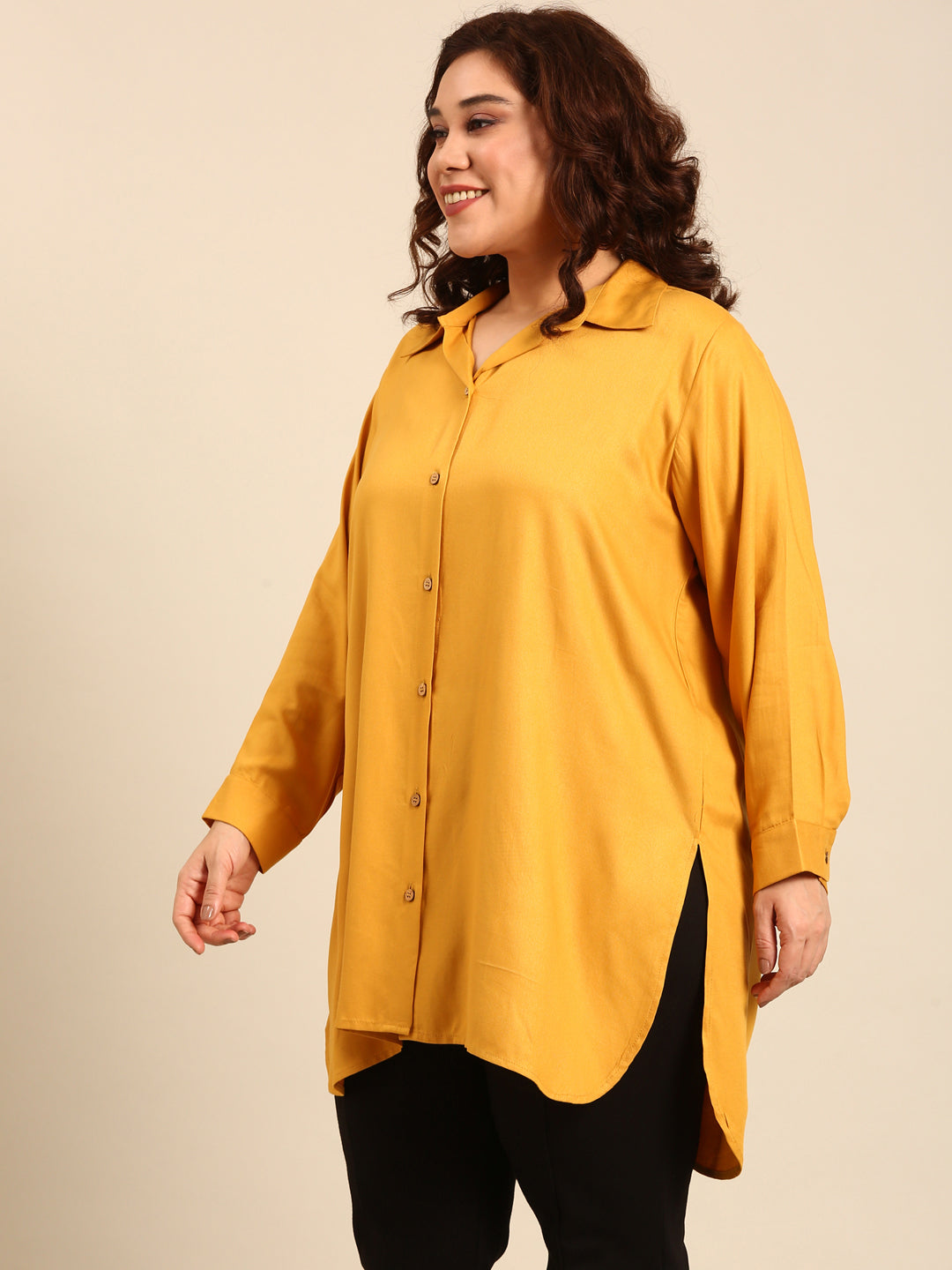 Yellow Twill Long Line Shirt