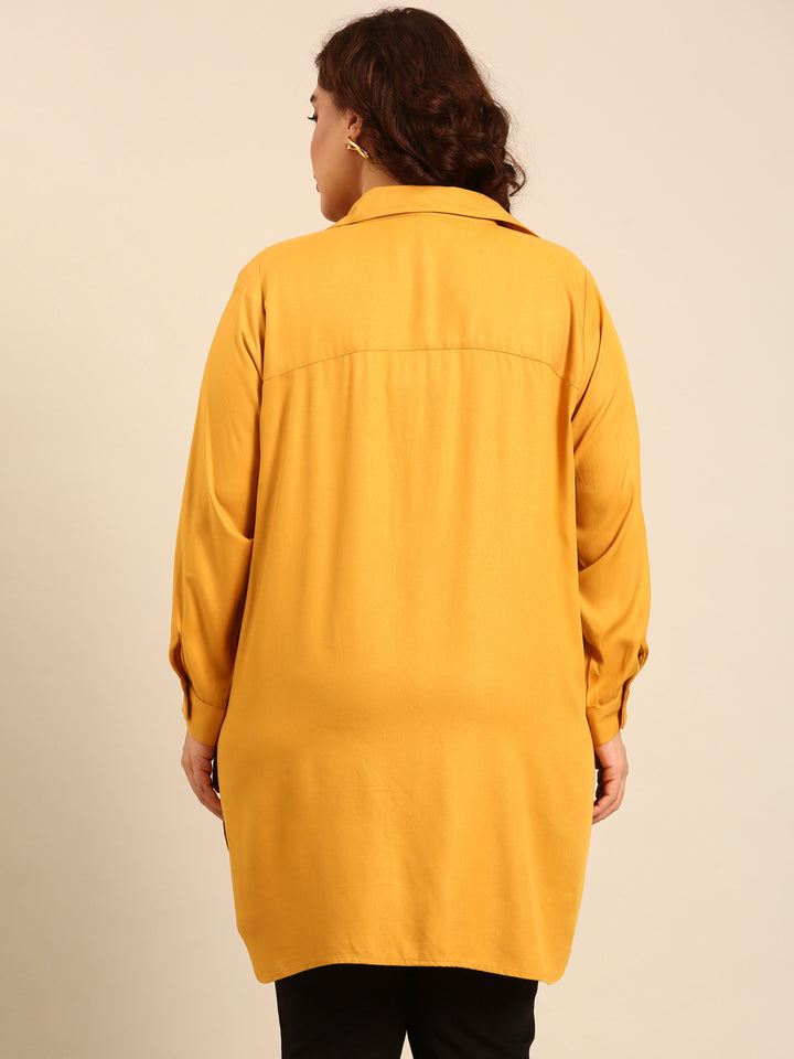 Yellow Twill Long Line Shirt