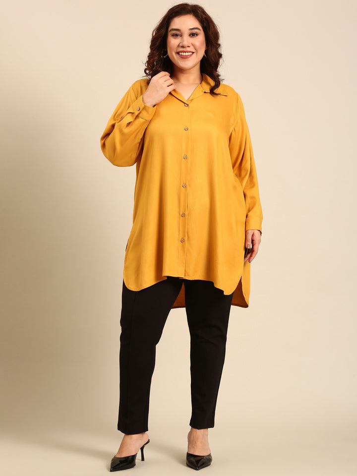 Yellow Twill Long Line Shirt