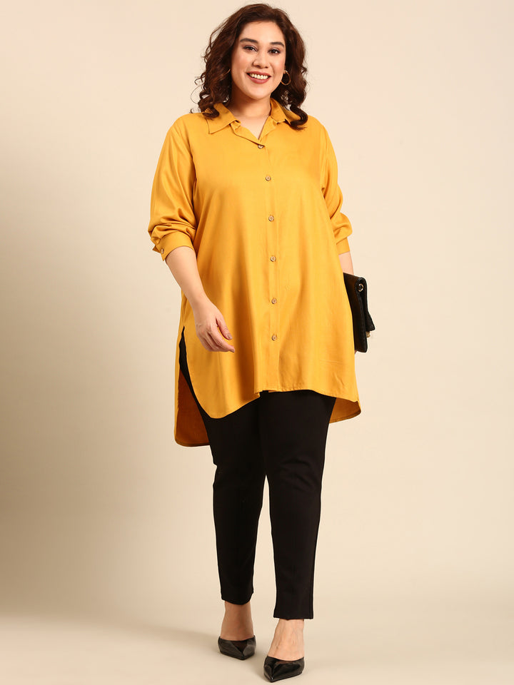 Yellow Twill Long Line Shirt