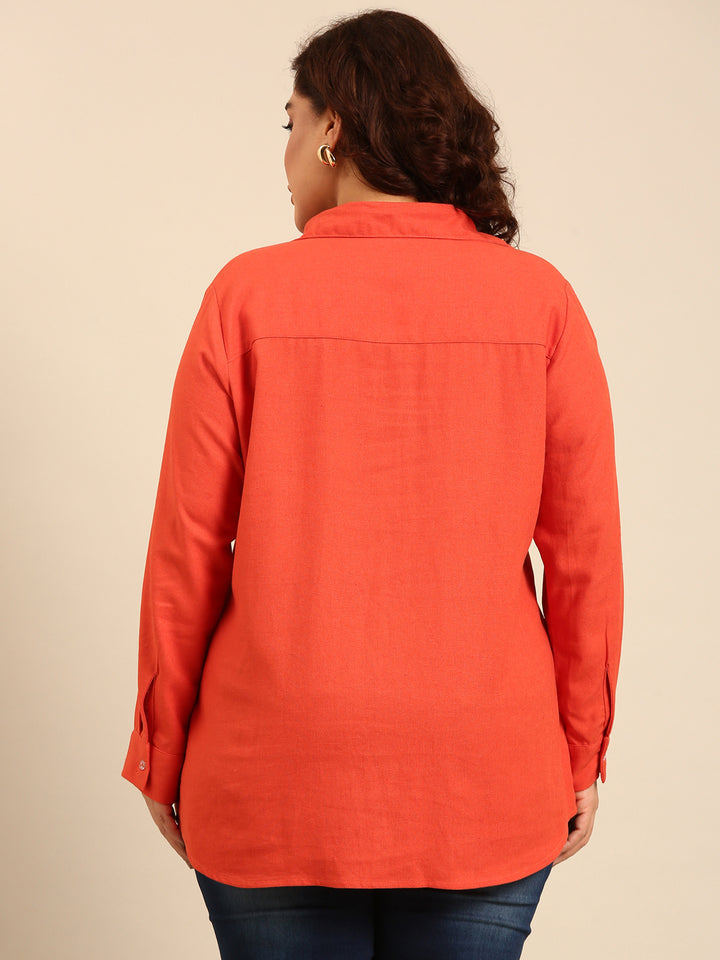 Cotton Orange Hidden Placket Shirt