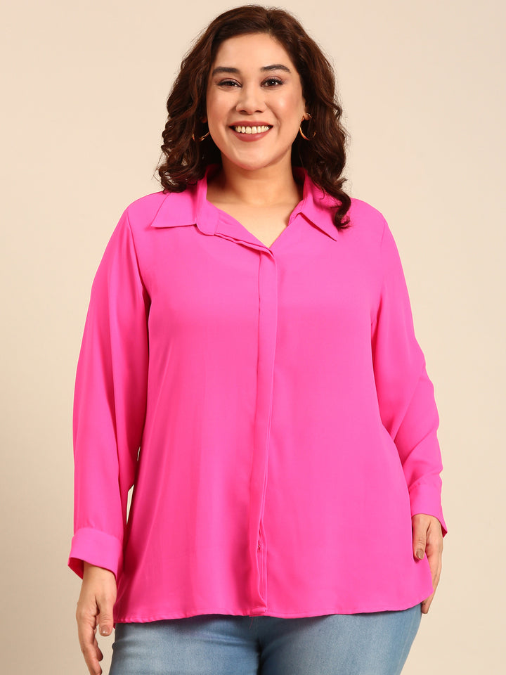 Hot Pink Hidden Placket Shirt