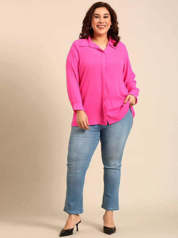 Hot Pink Hidden Placket Shirt