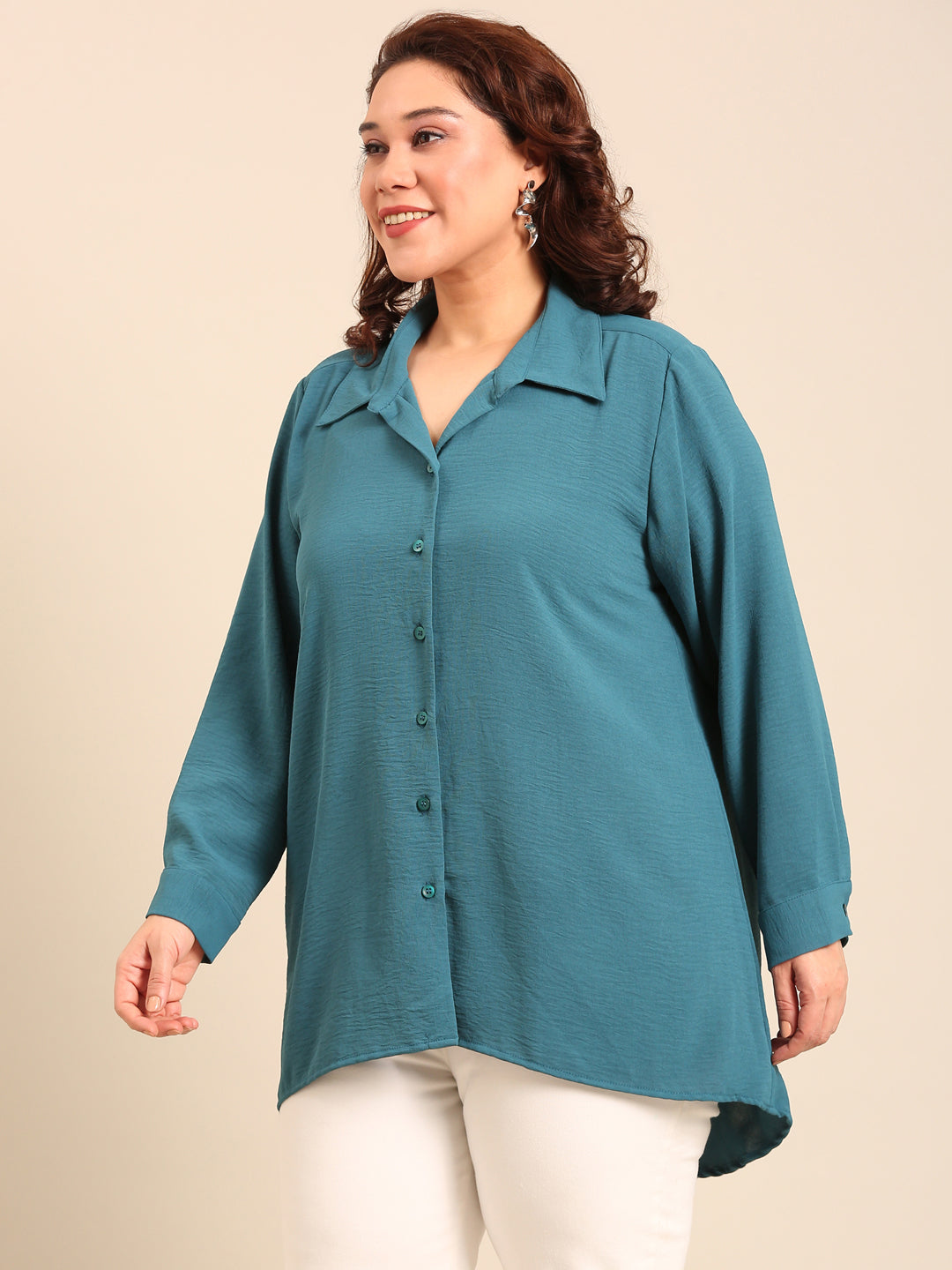 Teal High-Low Hem Shirt