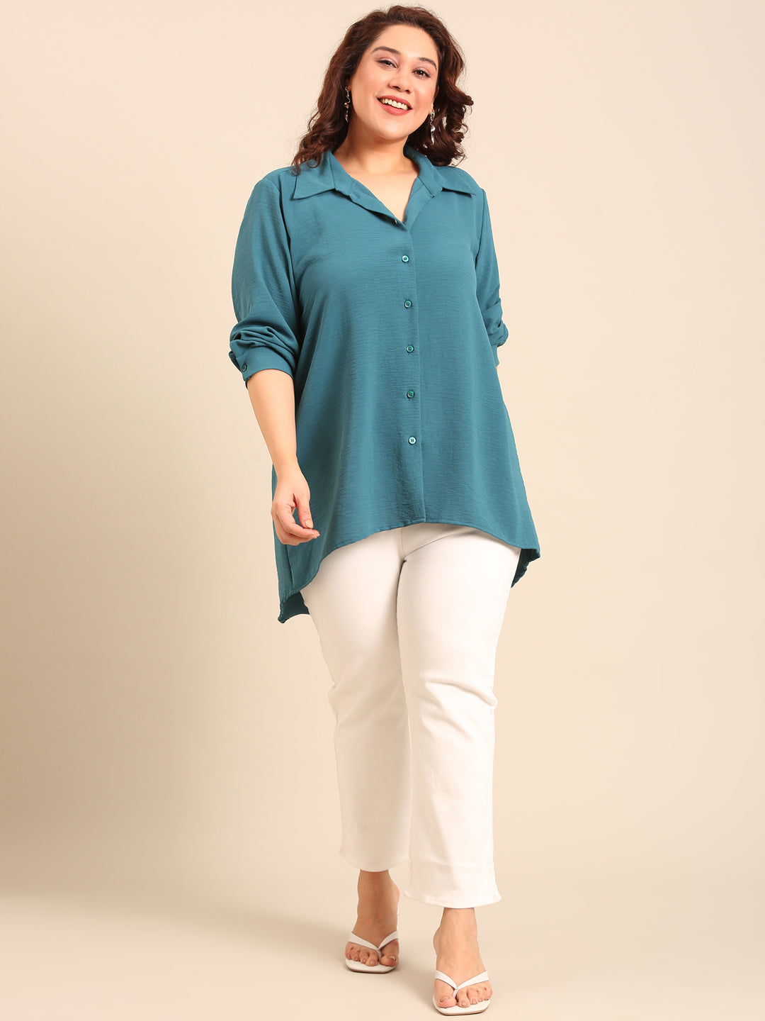 Teal High-Low Hem Shirt