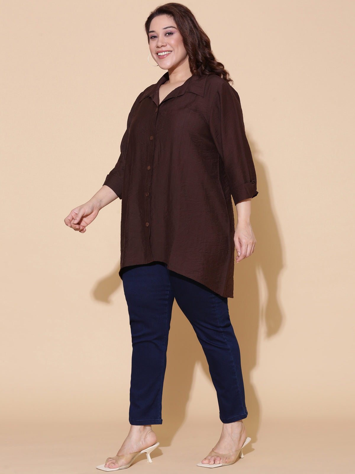 Brown High-Low Hem Shirt