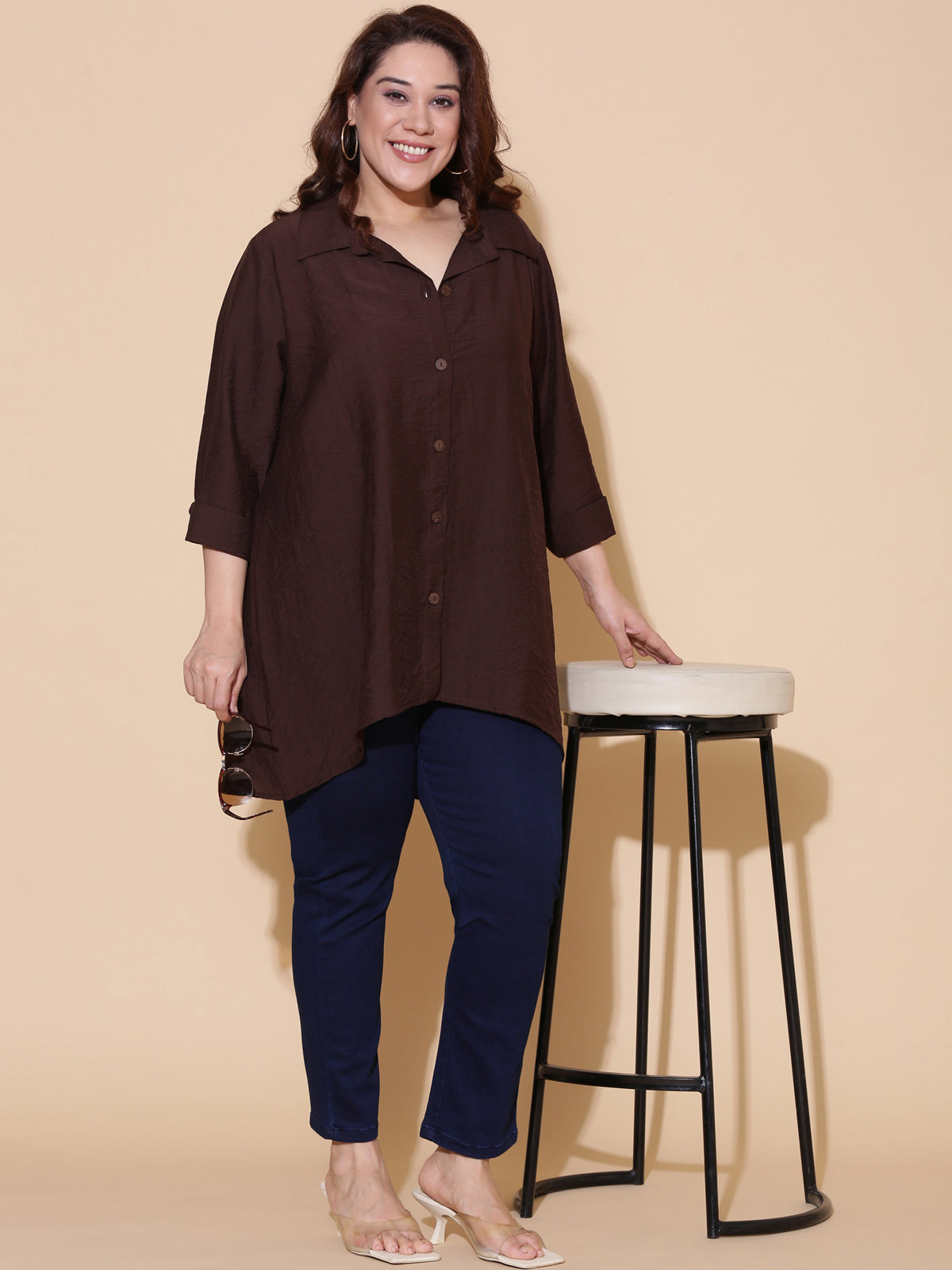 Brown High-Low Hem Shirt