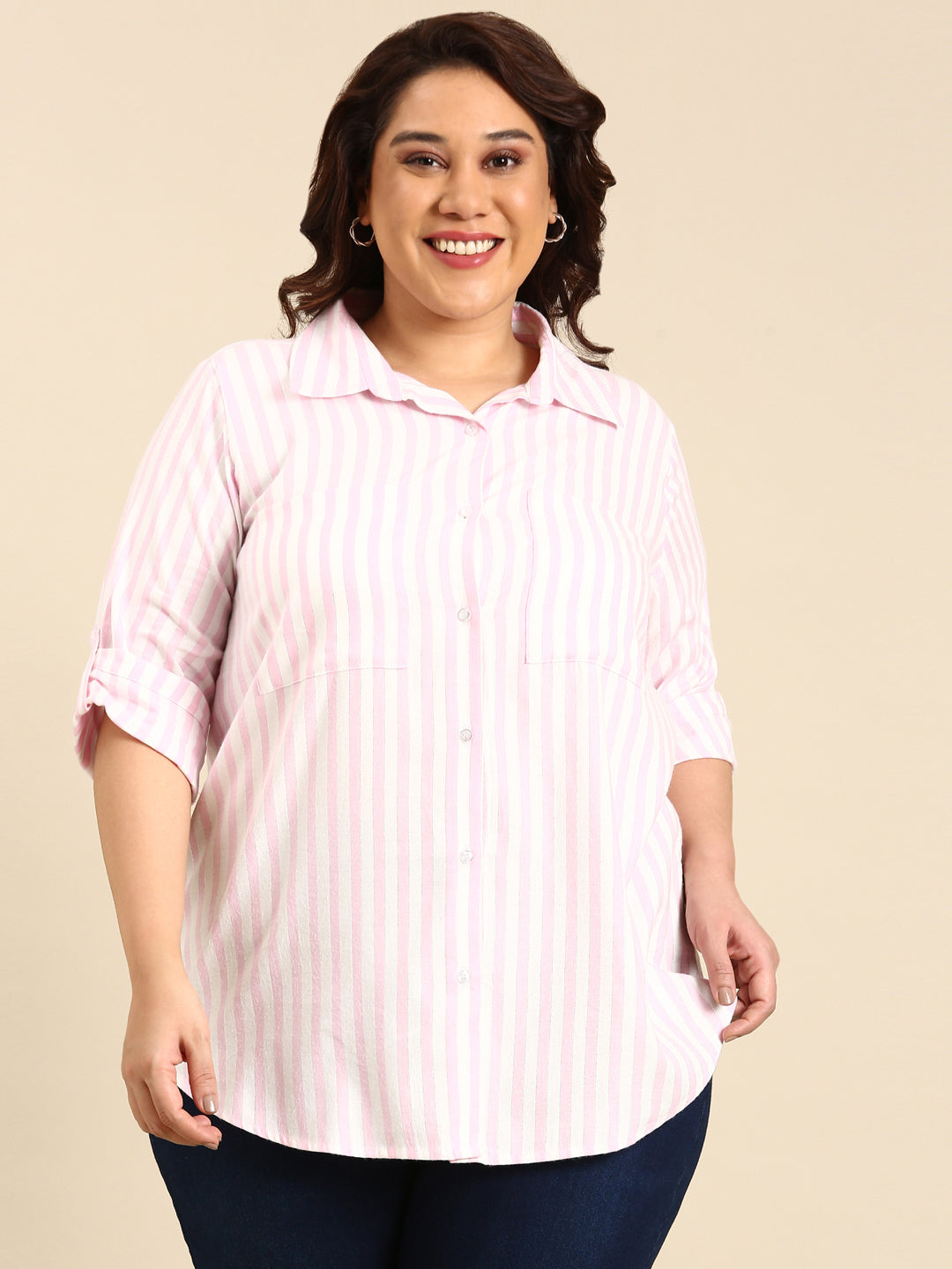 PINK AND WHITE STRIPE SHIRT WITH FRONT POCKET