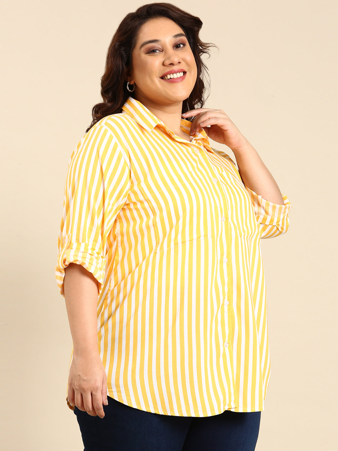 YELLOW STRIPE SHIRT WITH FRONT POCKET