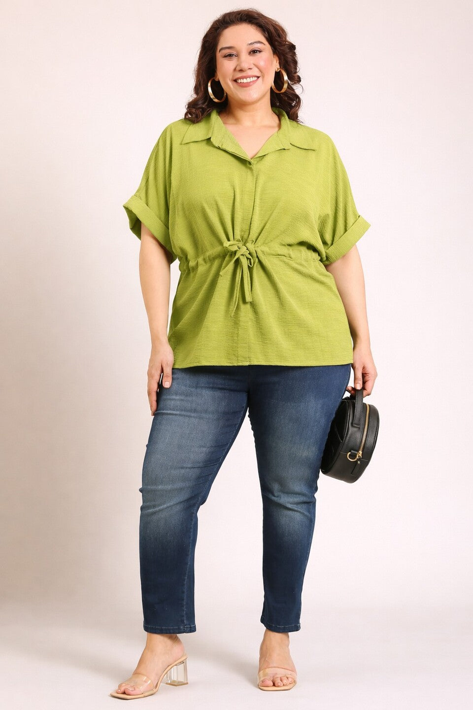 Green Relaxed Fit Drawstring Shirt