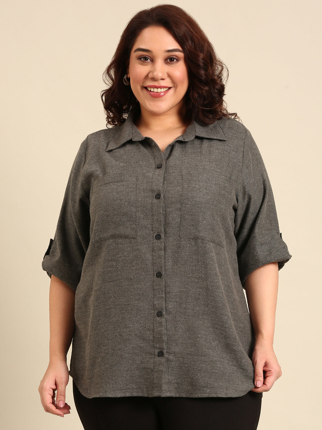 Grey Melange Double Pocket Shirt