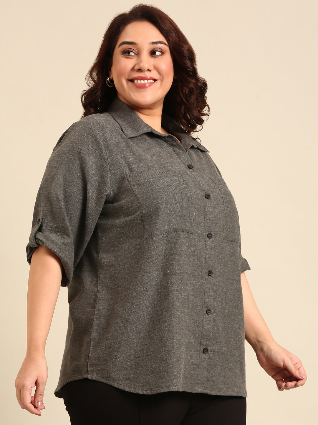 Grey Melange Double Pocket Shirt