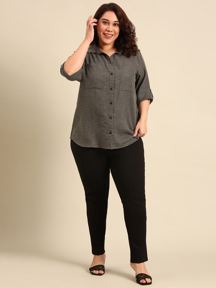 Grey Melange Double Pocket Shirt