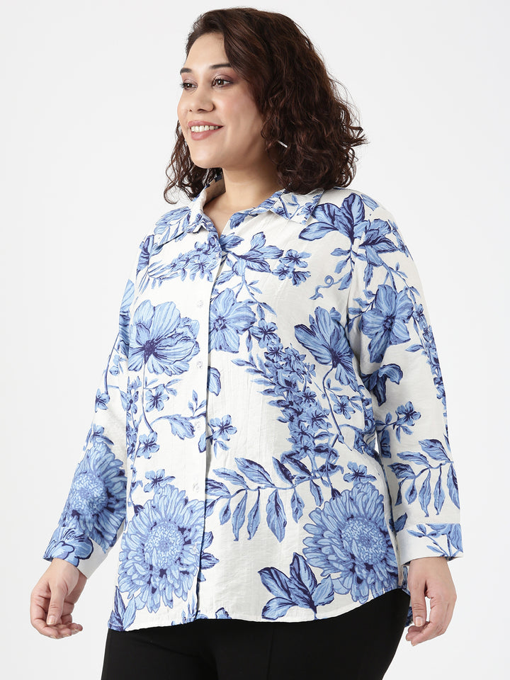 Blue Floral Buttondown Shirt