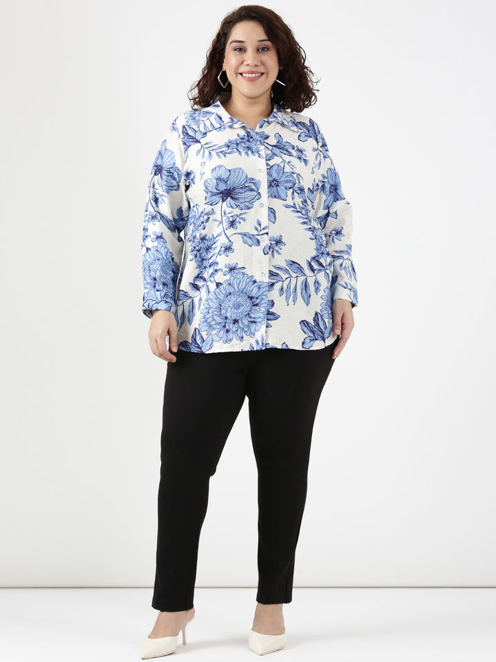 Blue Floral Buttondown Shirt