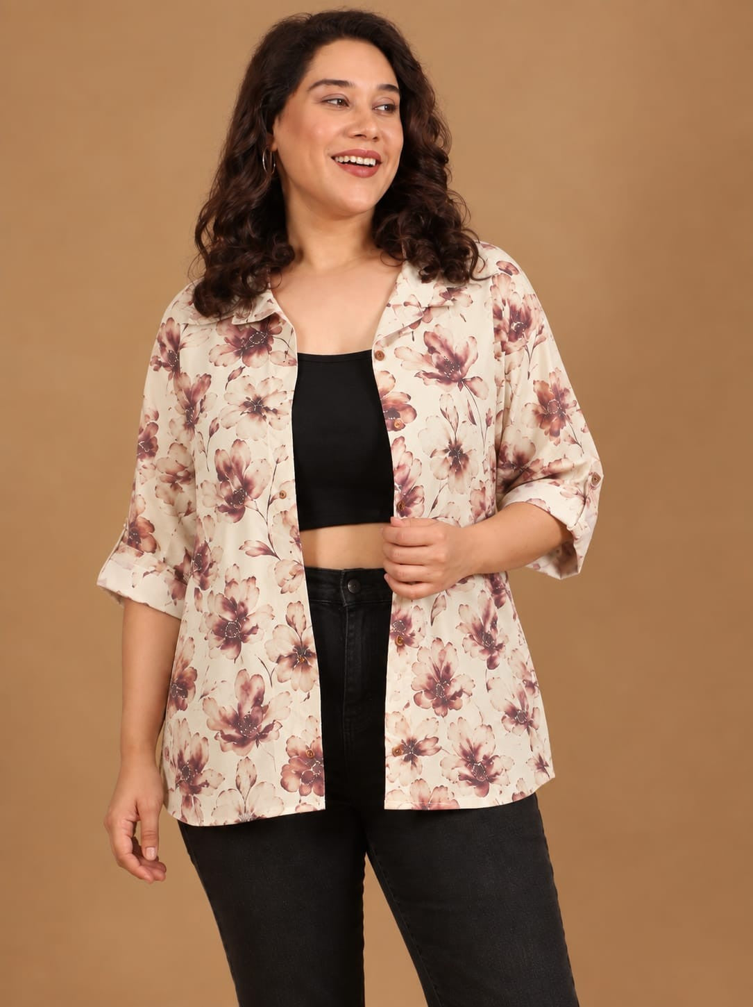 Brown Floral Button Down Shirt