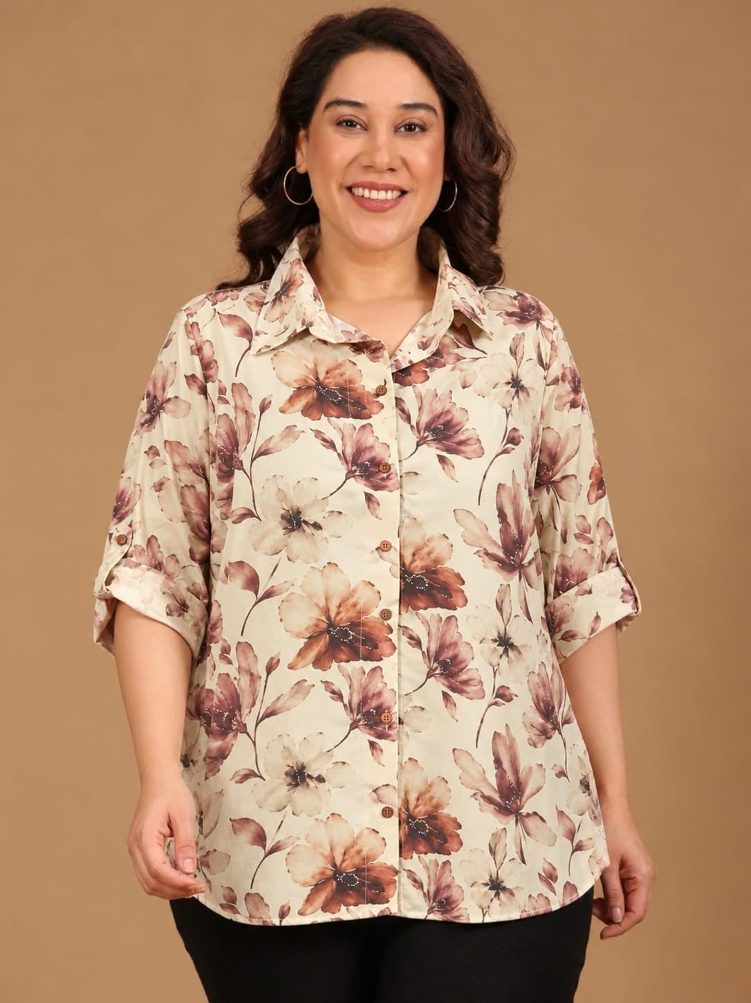 Brown Floral Button Down Shirt