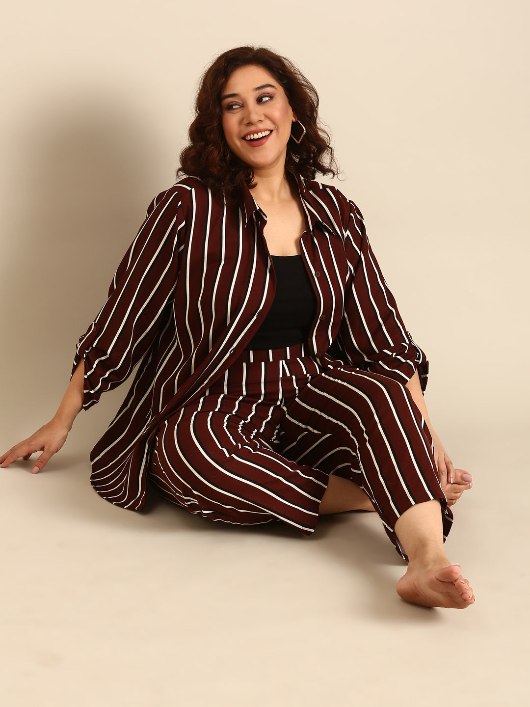 Brown Striped Linen Co-ord Set (2 Piece)