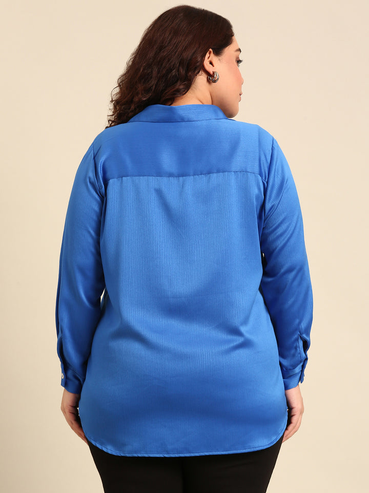 Satin Solid Cobalt Blue Shirt