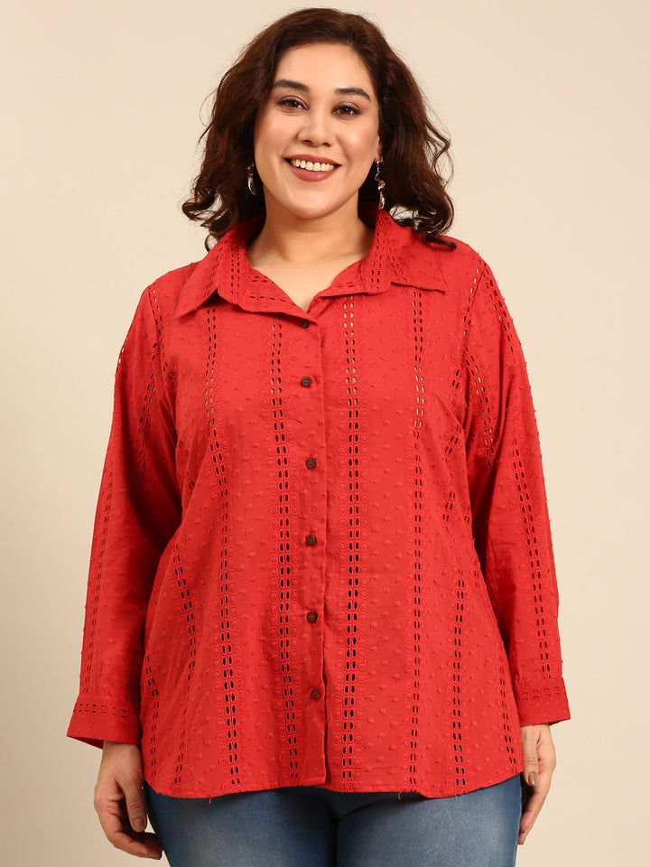 Cotton Red Schiffli Shirt