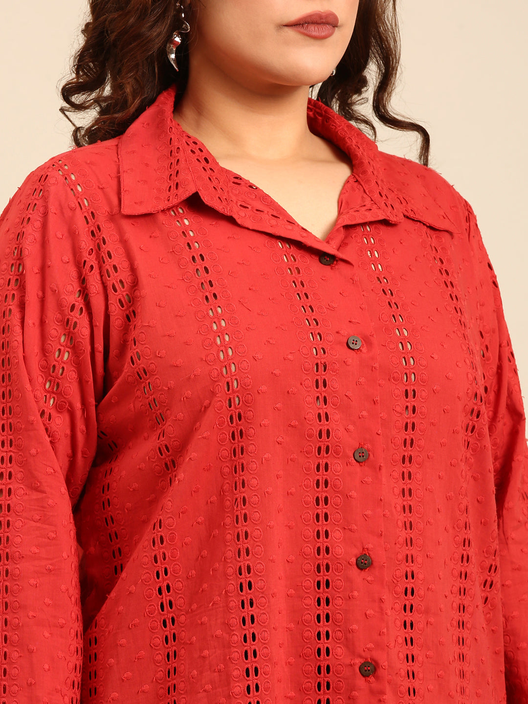 Cotton Red Schiffli Shirt