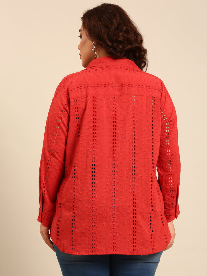 Cotton Red Schiffli Shirt