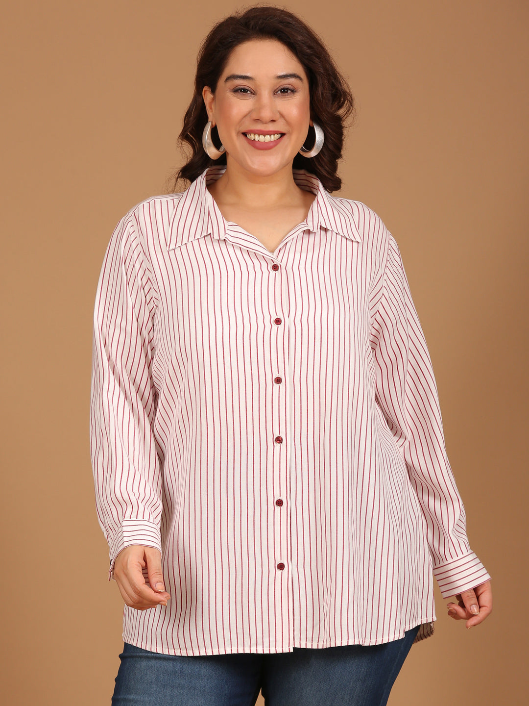 Red-White Striped Button-Down Shirt