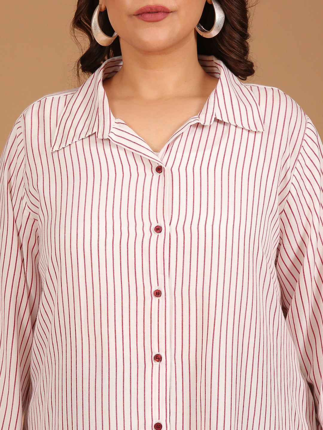 Red-White Striped Button-Down Shirt