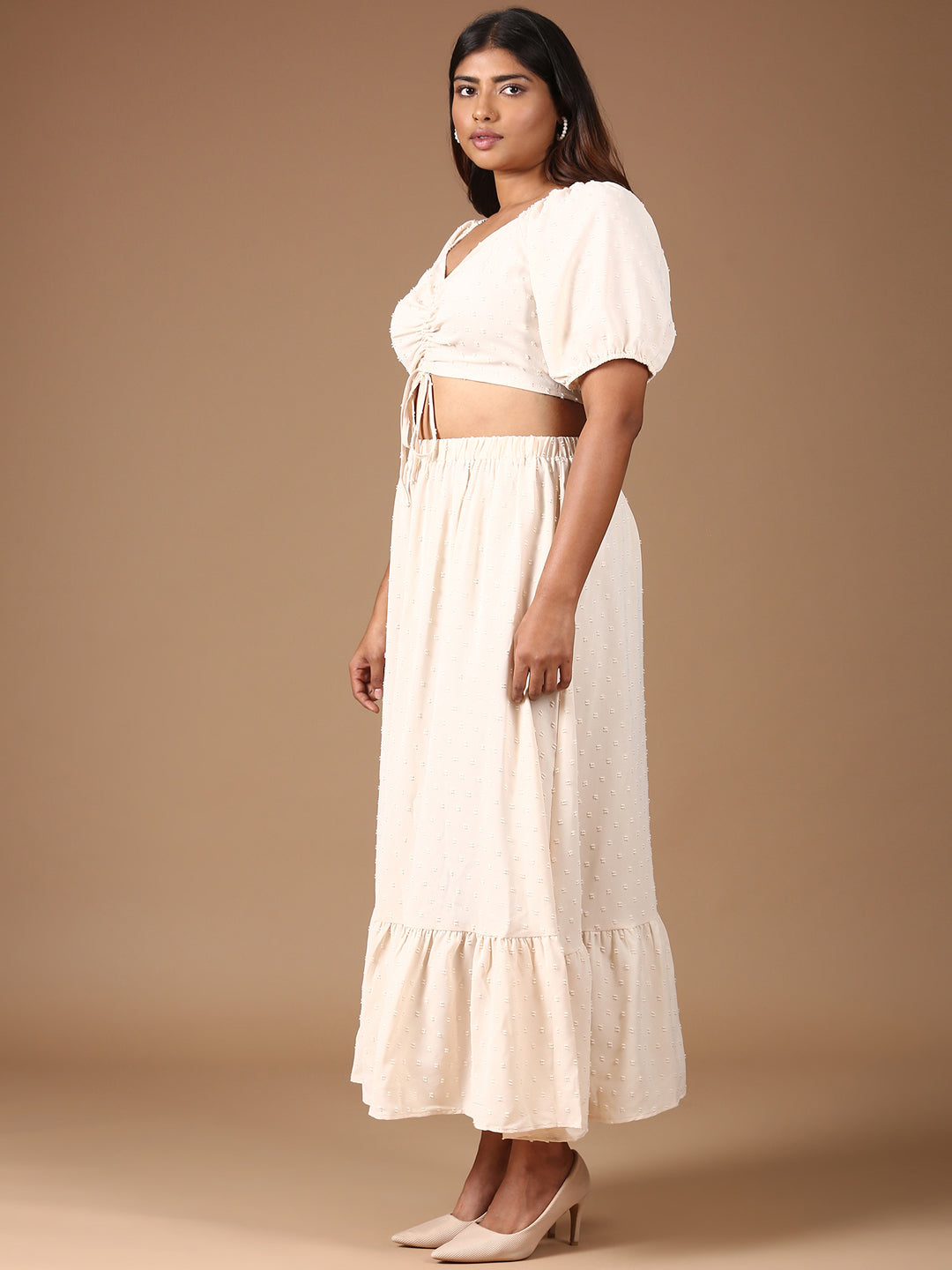 Beige Top And Skirt Co-ord Set-(2 Piece)