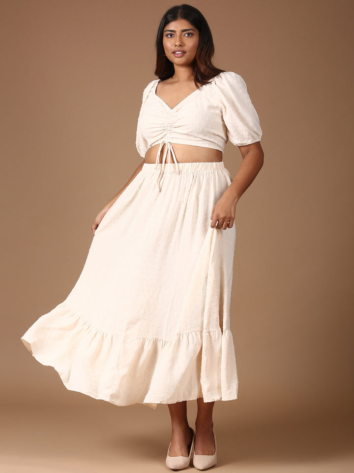 Beige Top And Skirt Co-ord Set-(2 Piece)